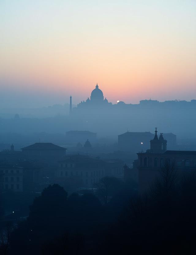 Veduta di Roma dal colle Gianicolo all'aurora