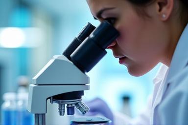 顕微鏡を覗く研究員